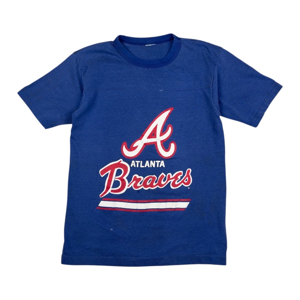 Vintage Atlanta Braves T-Shirt Unisex S Blue Red 70s 80s MLB Logo Front Yoke Tee